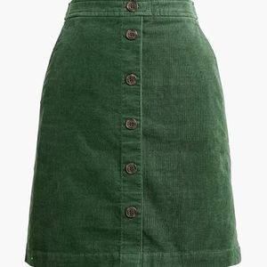 NEW J. Crew Green Corduroy A Line Button Front Mini Skirt